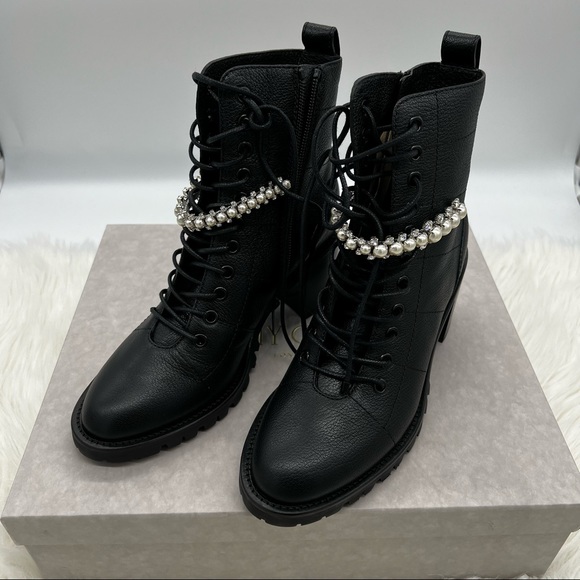 Jimmy Choo | Cruz Embellished Leather Combat Boots - Picture 6 of 14